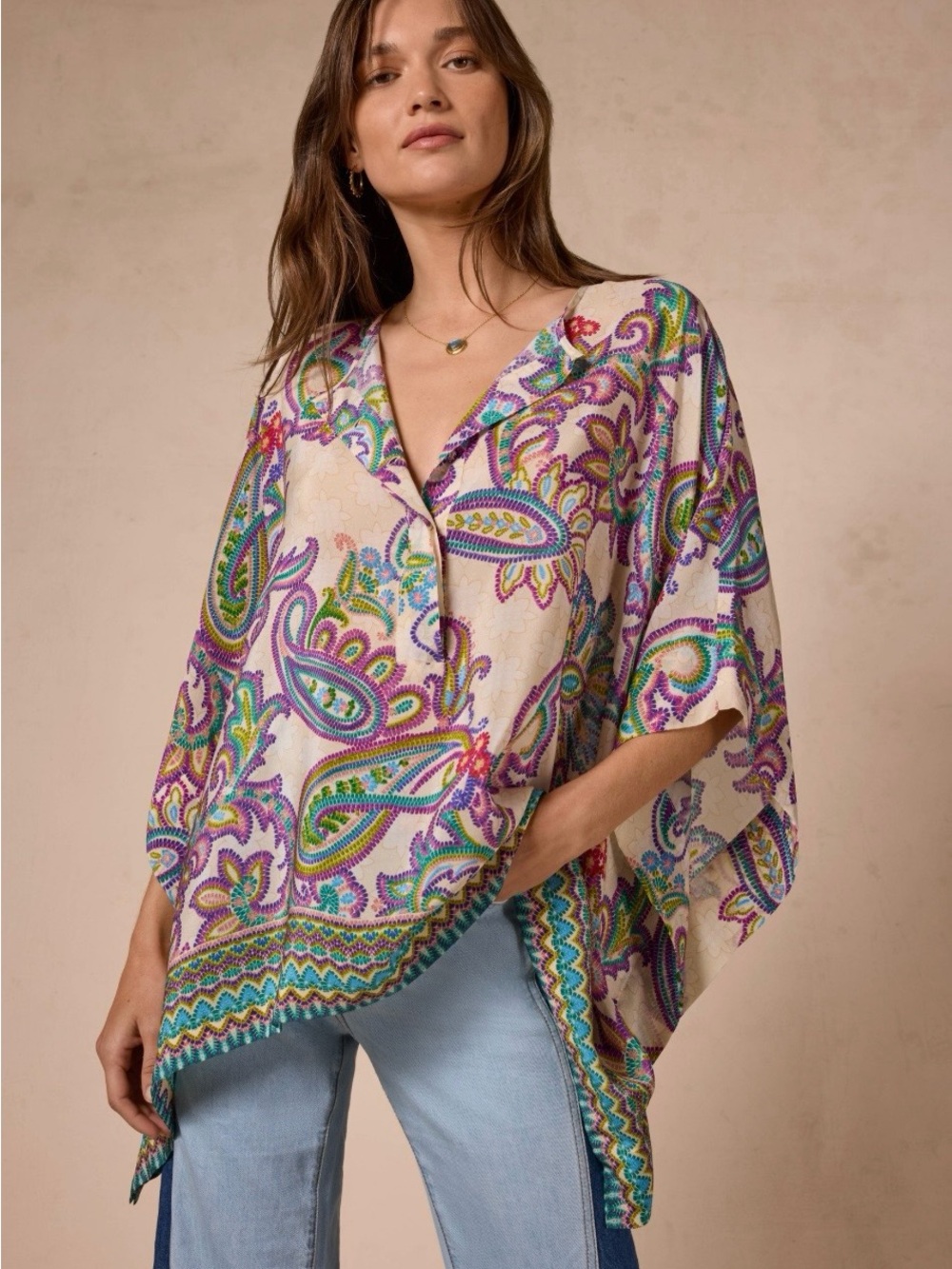 Like New Johnny Was 100% Silk Aletika Poncho Purple Blue Paisley Small Medium